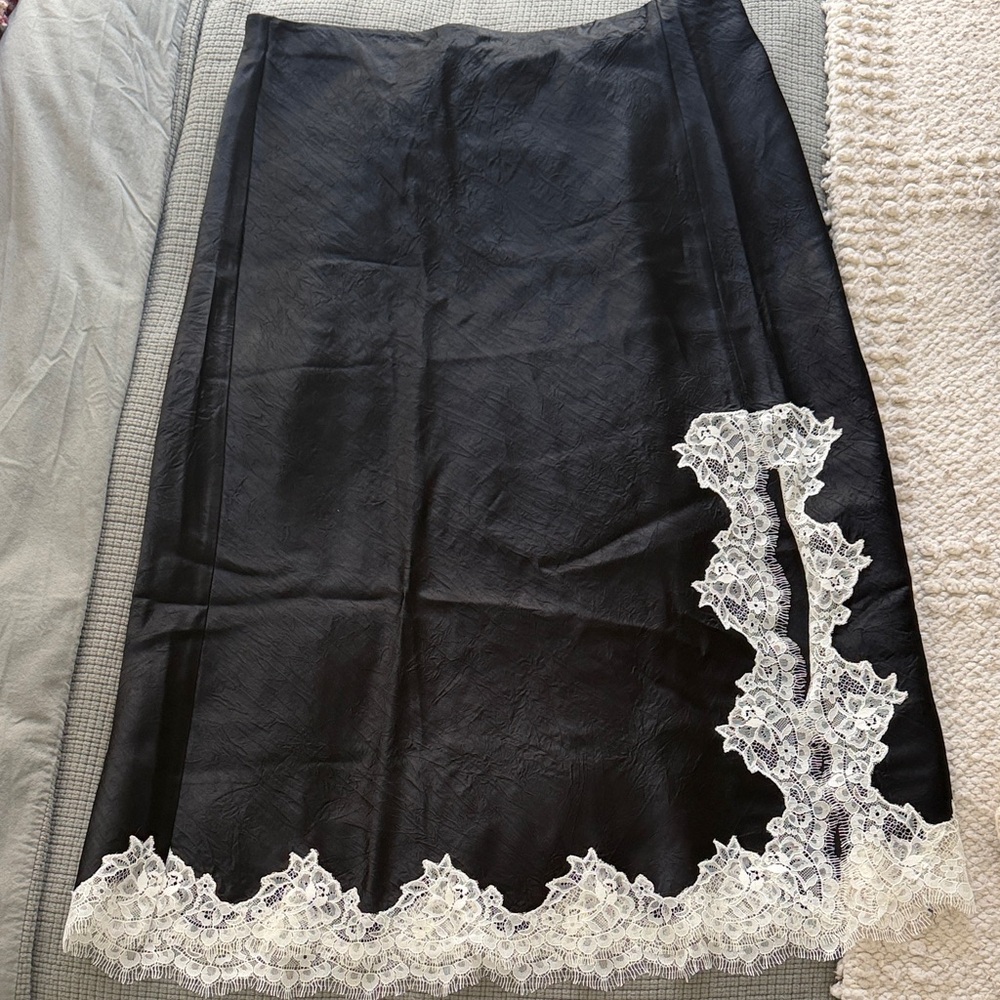 J. Crew Black Midi Skirt with White Lace Detail